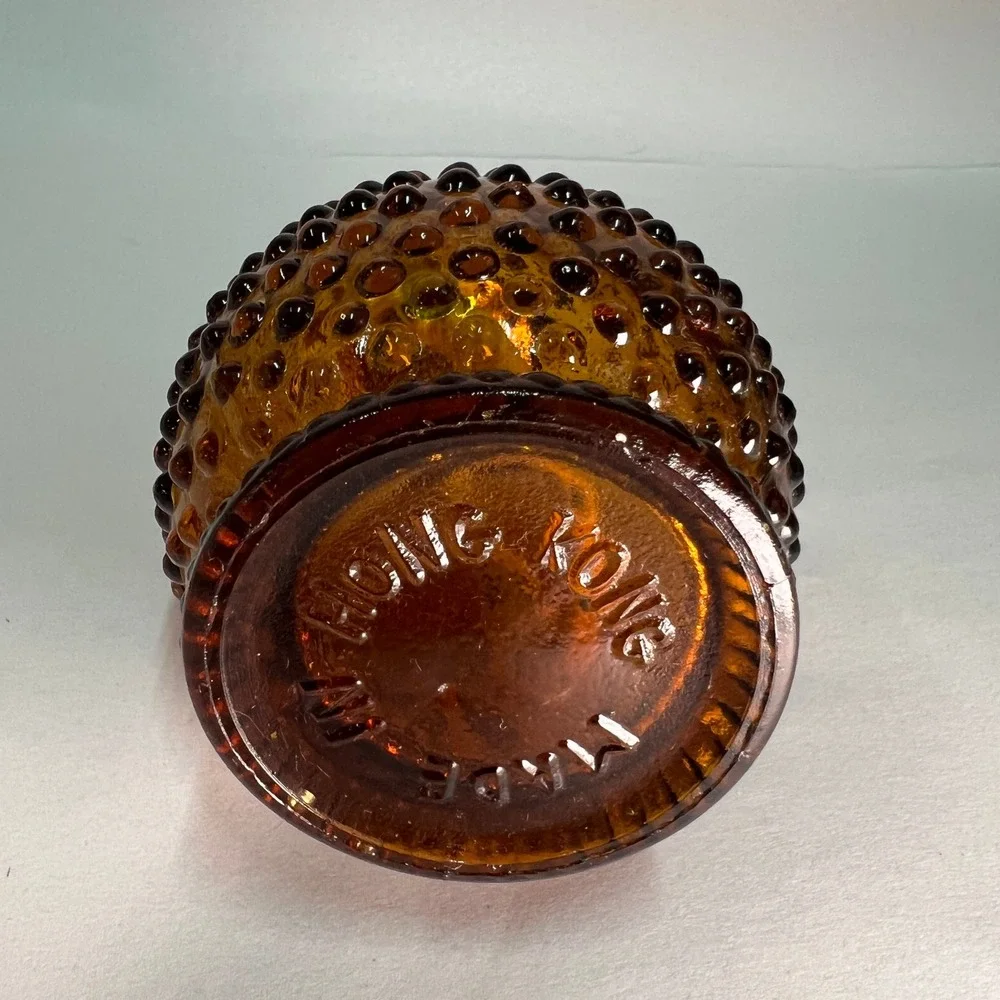 Vintage Amber Glass Hobnail Miniature Oil Lamp 8 1/4